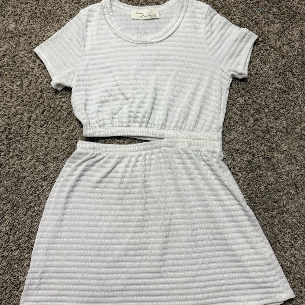 Vintage Havana White Short Sleeve Cut-Out Waist Mini Dress Women's Size LARGE